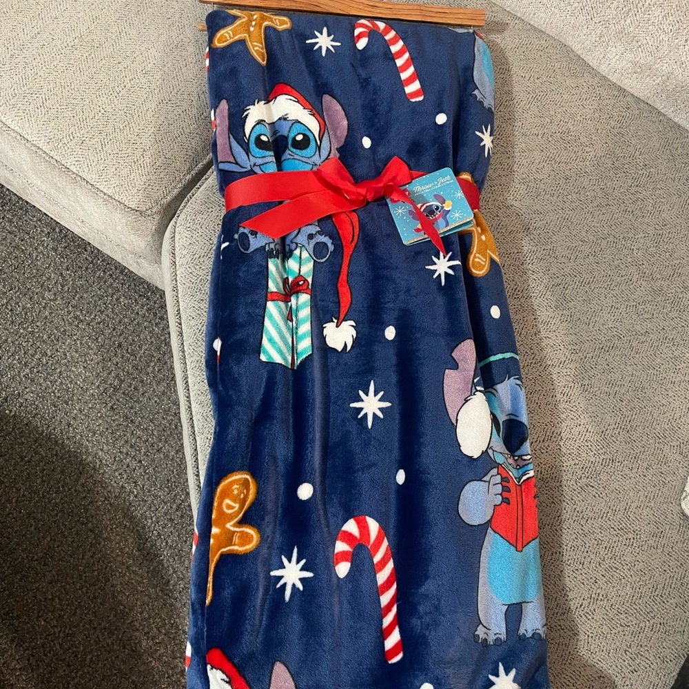 Disney Stitch Festive Blanket with Red and Blue Accents